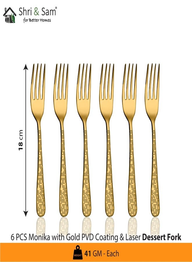 Shri & Sam Stainless Steel Monika Gold PVD Coating with Laser Desert Fork, 6 Pieces - Image 2